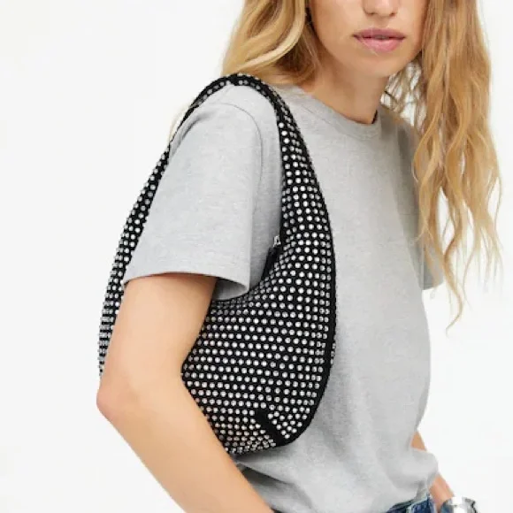 EUC Madewell The Medium Crystal Embellished Suede Bag Black/Silver - Picture 3 of 7